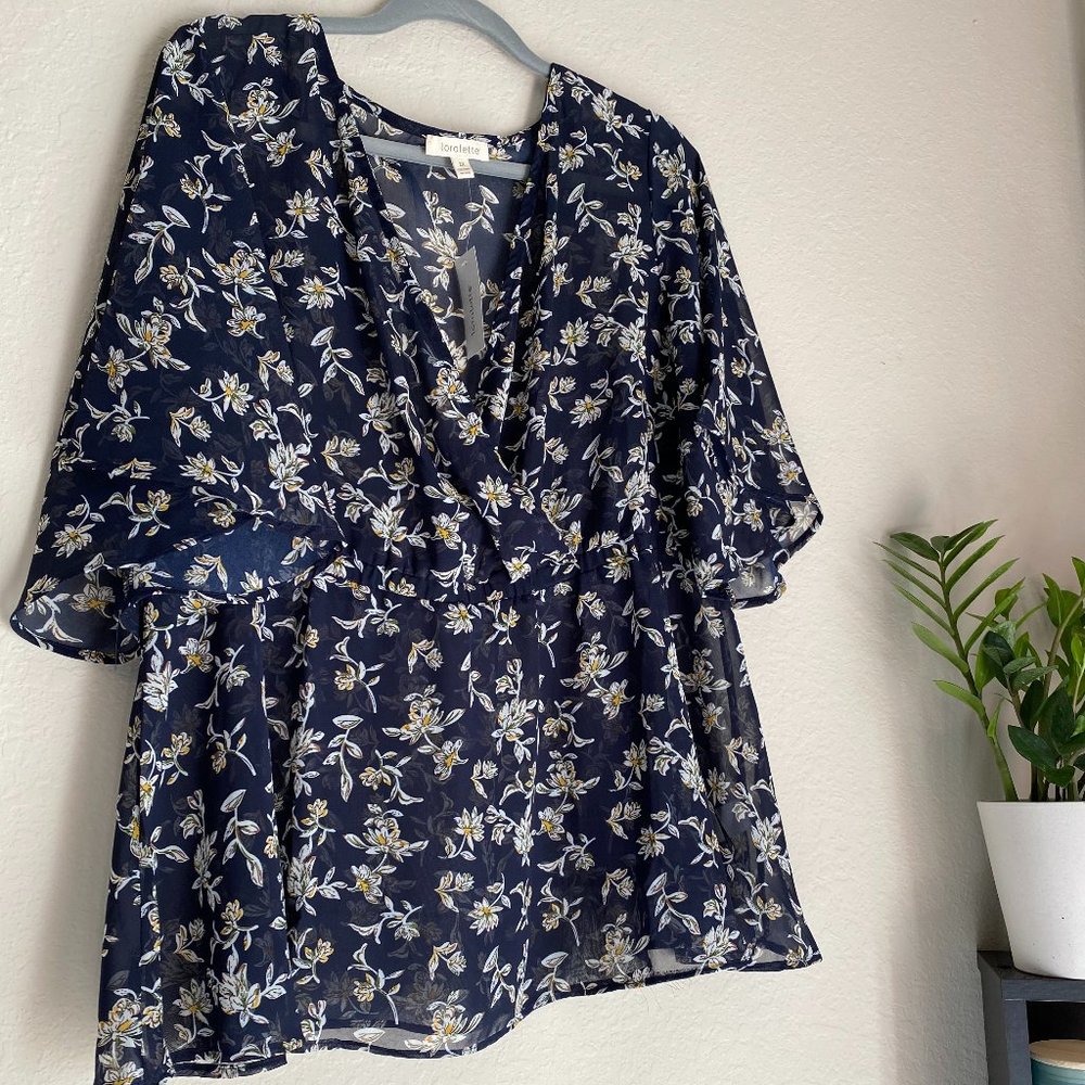 Plus Size Floral Print Sheer Blouse